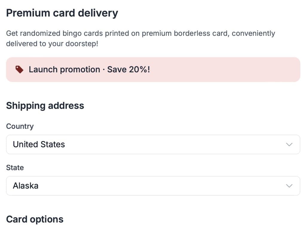 card delivery form